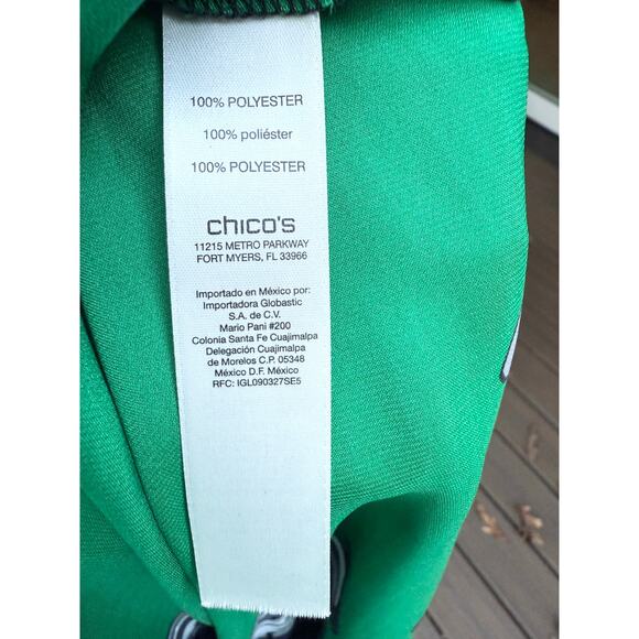 Chico's Women's Paisley Print Tunic Silk Blouse Emerald Green Size M Long Sleeve - Picture 8 of 9